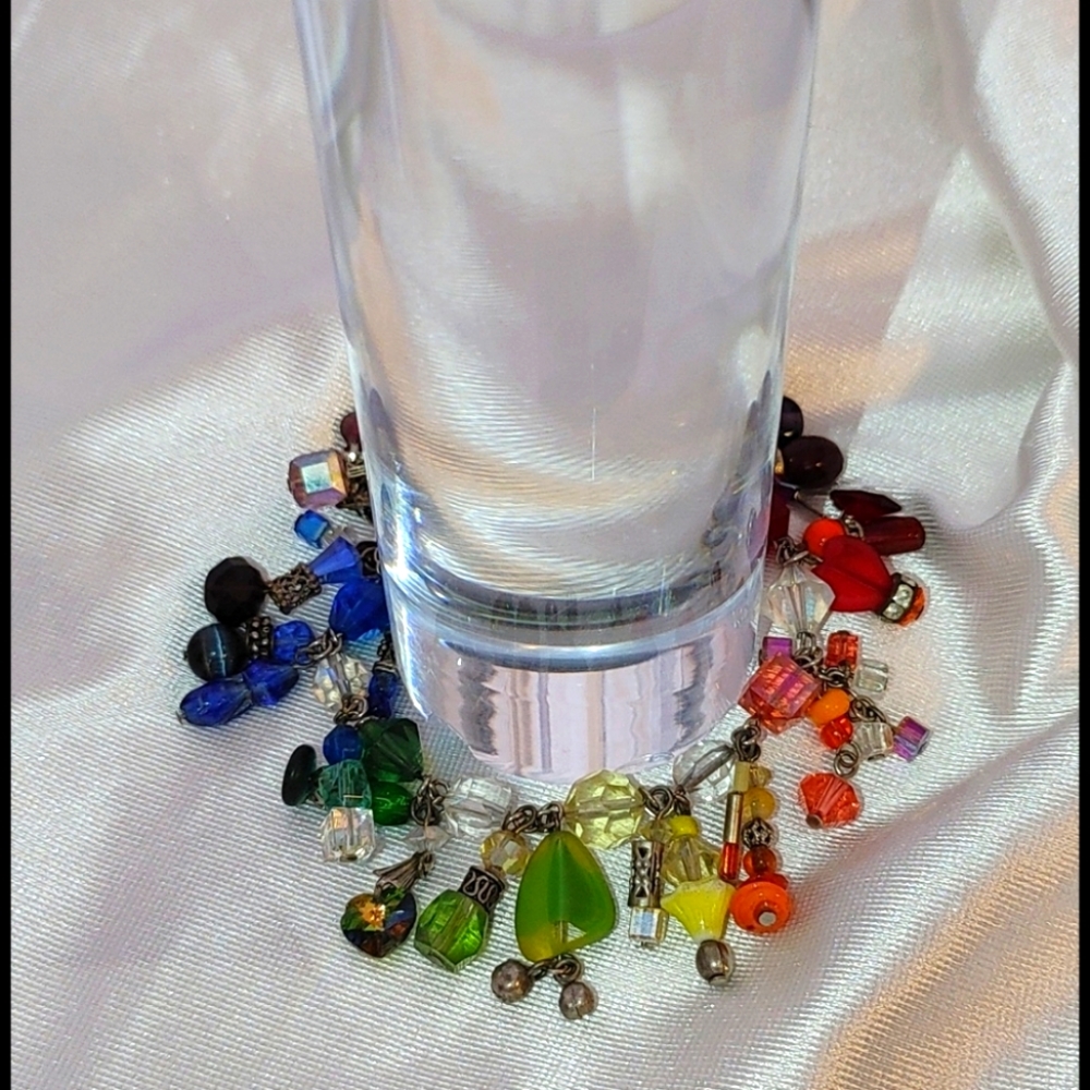 Handcrafted HipStartArt rainbow repurposed vtg crystal bracelet